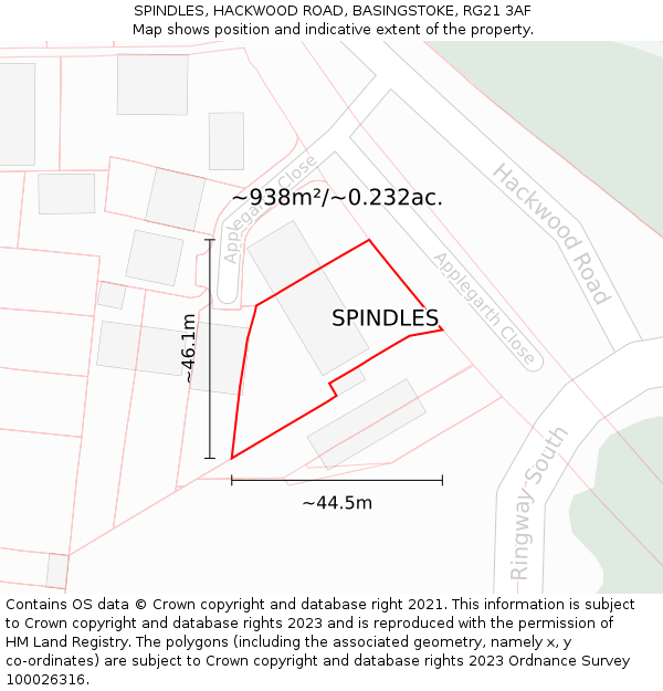 SPINDLES, HACKWOOD ROAD, BASINGSTOKE, RG21 3AF: Plot and title map