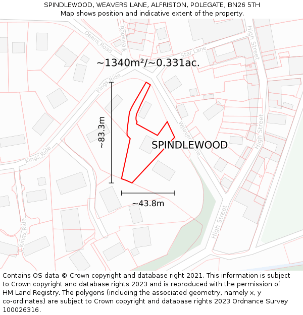 SPINDLEWOOD, WEAVERS LANE, ALFRISTON, POLEGATE, BN26 5TH: Plot and title map