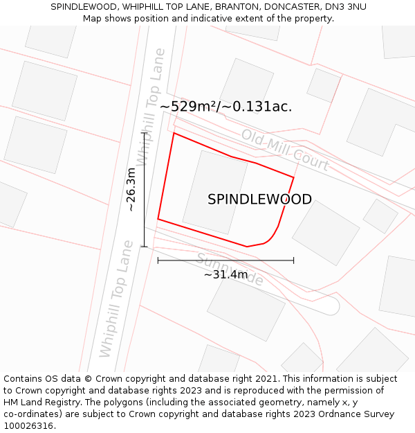 SPINDLEWOOD, WHIPHILL TOP LANE, BRANTON, DONCASTER, DN3 3NU: Plot and title map