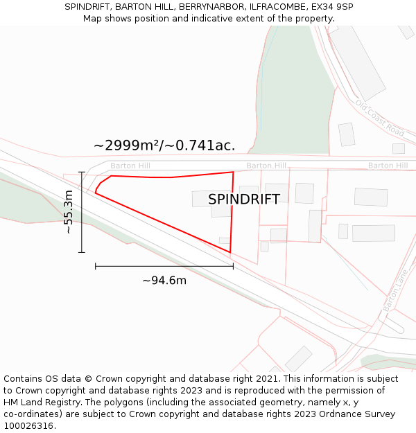SPINDRIFT, BARTON HILL, BERRYNARBOR, ILFRACOMBE, EX34 9SP: Plot and title map
