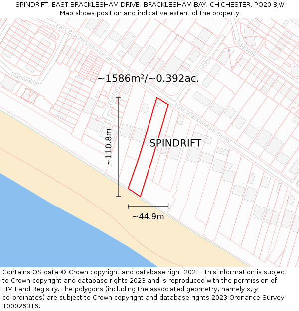 SPINDRIFT, EAST BRACKLESHAM DRIVE, BRACKLESHAM BAY, CHICHESTER, PO20 8JW: Plot and title map