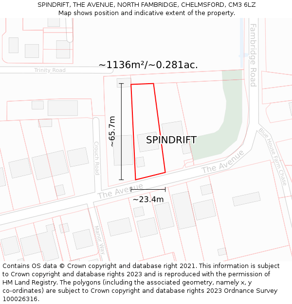 SPINDRIFT, THE AVENUE, NORTH FAMBRIDGE, CHELMSFORD, CM3 6LZ: Plot and title map