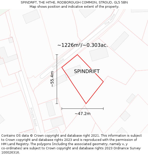 SPINDRIFT, THE HITHE, RODBOROUGH COMMON, STROUD, GL5 5BN: Plot and title map