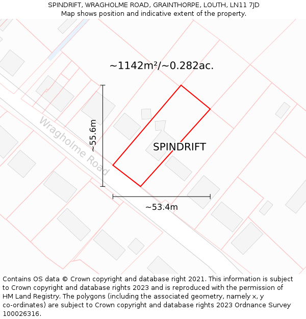 SPINDRIFT, WRAGHOLME ROAD, GRAINTHORPE, LOUTH, LN11 7JD: Plot and title map