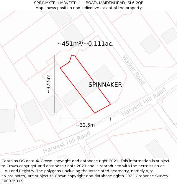 SPINNAKER, HARVEST HILL ROAD, MAIDENHEAD, SL6 2QR: Plot and title map