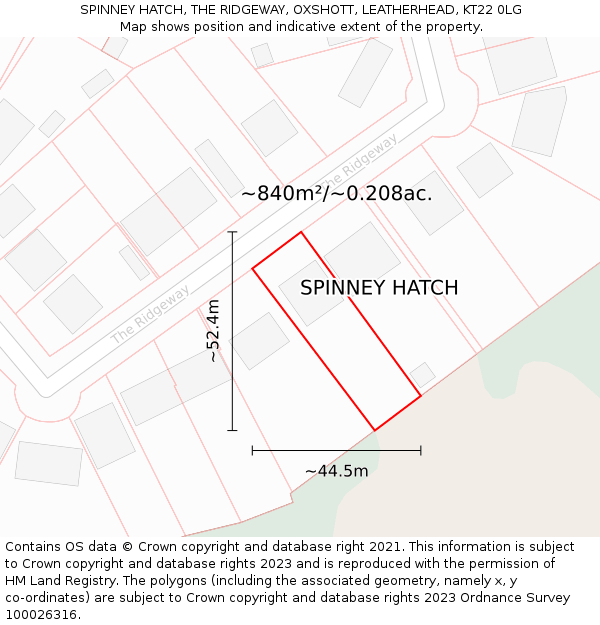 SPINNEY HATCH, THE RIDGEWAY, OXSHOTT, LEATHERHEAD, KT22 0LG: Plot and title map