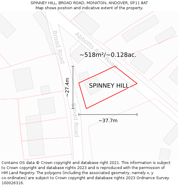 SPINNEY HILL, BROAD ROAD, MONXTON, ANDOVER, SP11 8AT: Plot and title map