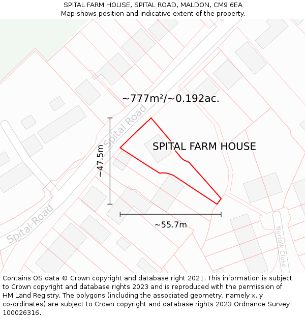 SPITAL FARM HOUSE, SPITAL ROAD, MALDON, CM9 6EA: Plot and title map