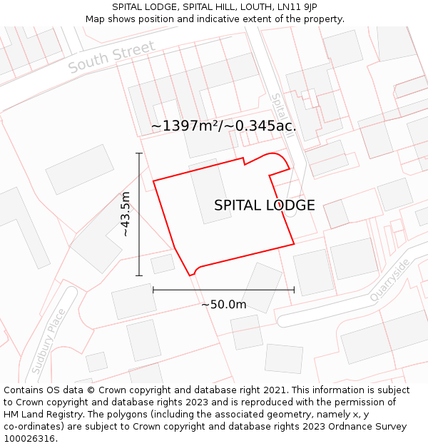 SPITAL LODGE, SPITAL HILL, LOUTH, LN11 9JP: Plot and title map