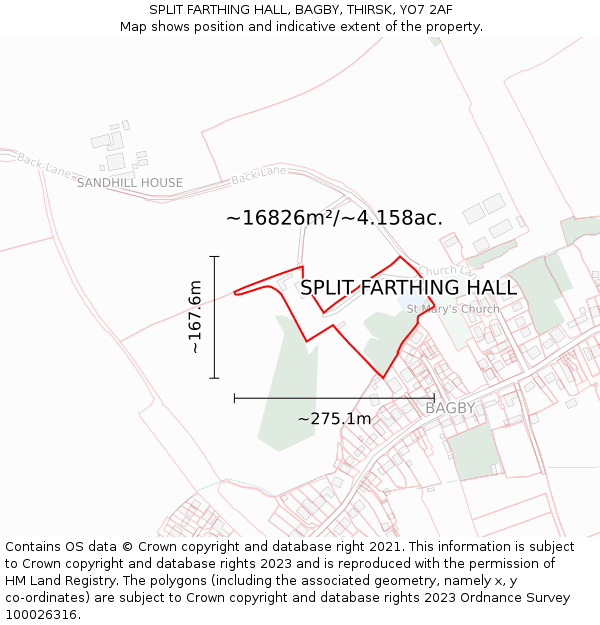 SPLIT FARTHING HALL, BAGBY, THIRSK, YO7 2AF: Plot and title map