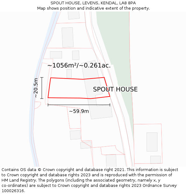 SPOUT HOUSE, LEVENS, KENDAL, LA8 8PA: Plot and title map