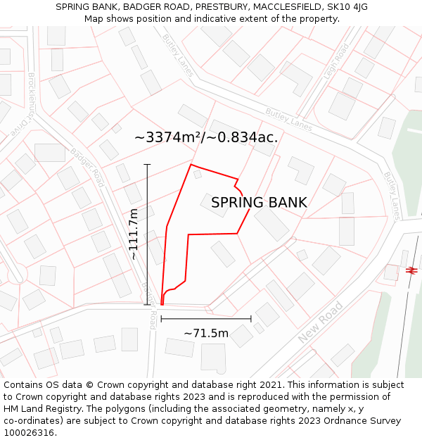 SPRING BANK, BADGER ROAD, PRESTBURY, MACCLESFIELD, SK10 4JG: Plot and title map