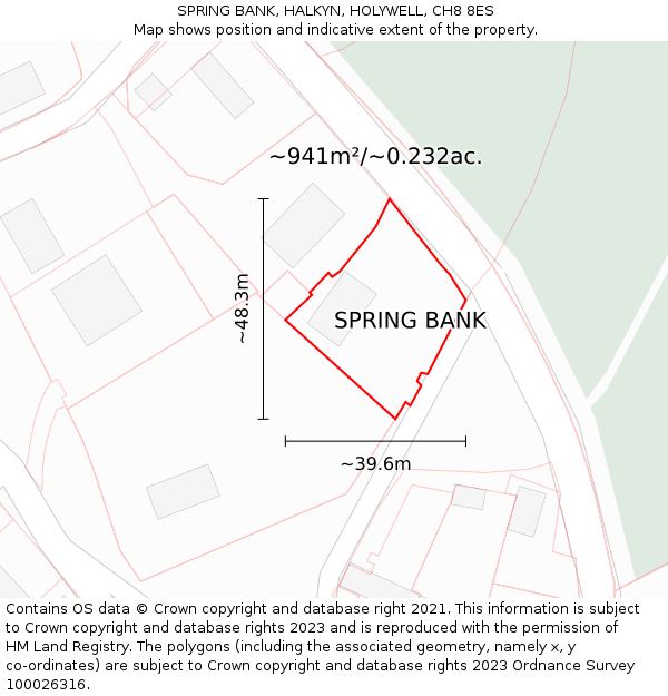 SPRING BANK, HALKYN, HOLYWELL, CH8 8ES: Plot and title map
