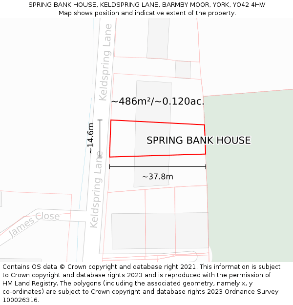 SPRING BANK HOUSE, KELDSPRING LANE, BARMBY MOOR, YORK, YO42 4HW: Plot and title map