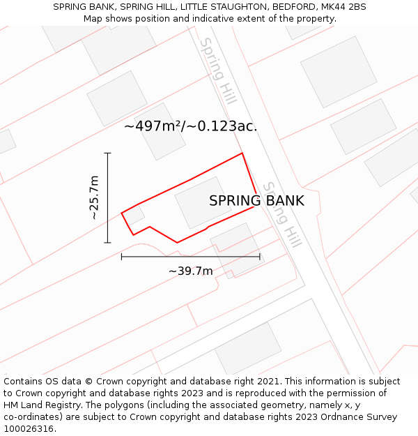 SPRING BANK, SPRING HILL, LITTLE STAUGHTON, BEDFORD, MK44 2BS: Plot and title map