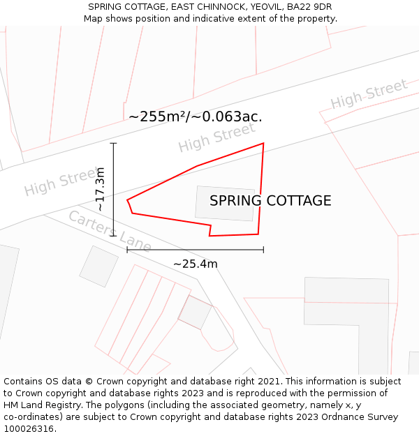 SPRING COTTAGE, EAST CHINNOCK, YEOVIL, BA22 9DR: Plot and title map
