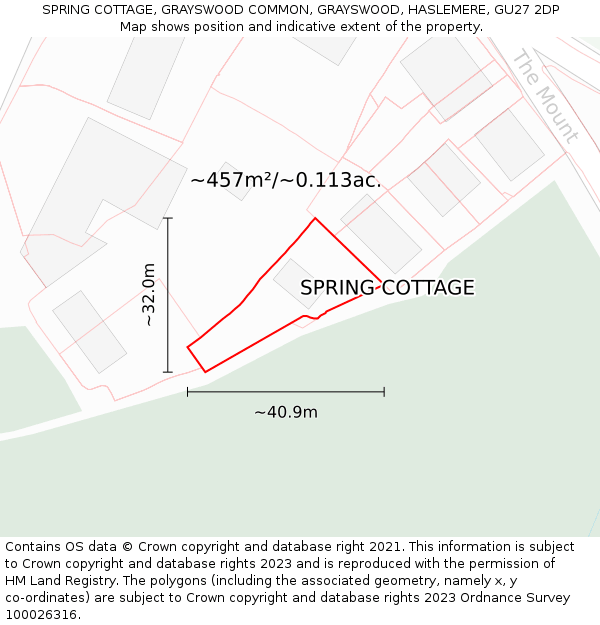 SPRING COTTAGE, GRAYSWOOD COMMON, GRAYSWOOD, HASLEMERE, GU27 2DP: Plot and title map