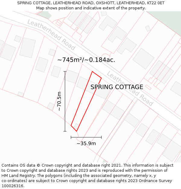 SPRING COTTAGE, LEATHERHEAD ROAD, OXSHOTT, LEATHERHEAD, KT22 0ET: Plot and title map