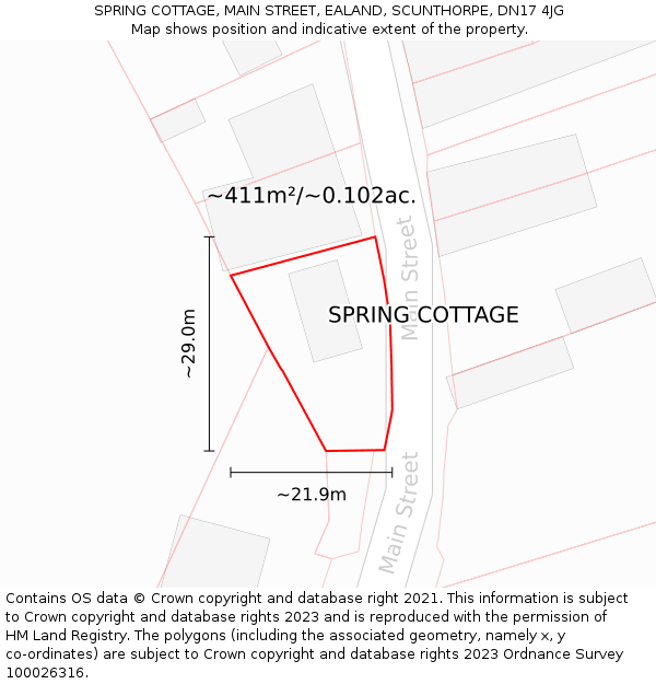 SPRING COTTAGE, MAIN STREET, EALAND, SCUNTHORPE, DN17 4JG: Plot and title map