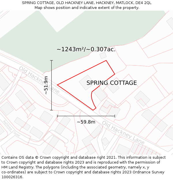 SPRING COTTAGE, OLD HACKNEY LANE, HACKNEY, MATLOCK, DE4 2QL: Plot and title map