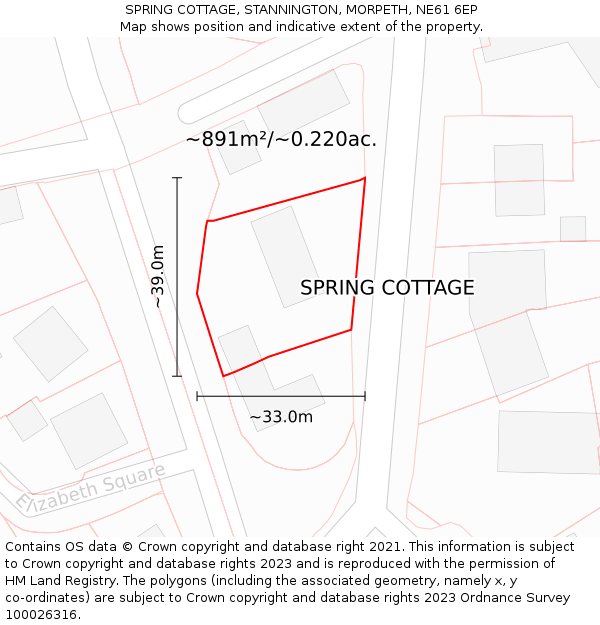 SPRING COTTAGE, STANNINGTON, MORPETH, NE61 6EP: Plot and title map