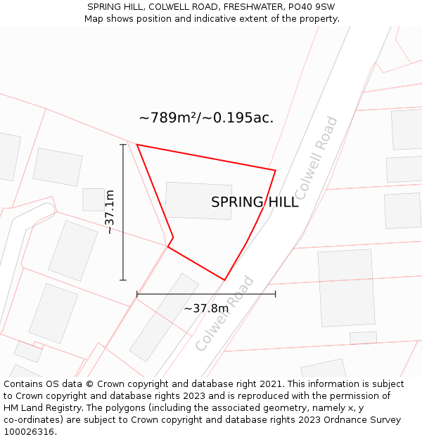 SPRING HILL, COLWELL ROAD, FRESHWATER, PO40 9SW: Plot and title map
