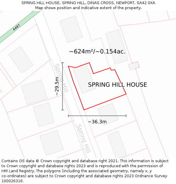 SPRING HILL HOUSE, SPRING HILL, DINAS CROSS, NEWPORT, SA42 0XA: Plot and title map