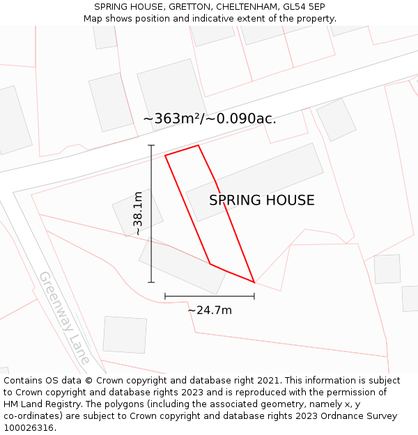 SPRING HOUSE, GRETTON, CHELTENHAM, GL54 5EP: Plot and title map