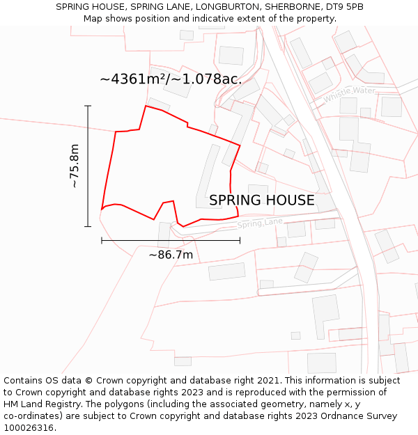 SPRING HOUSE, SPRING LANE, LONGBURTON, SHERBORNE, DT9 5PB: Plot and title map