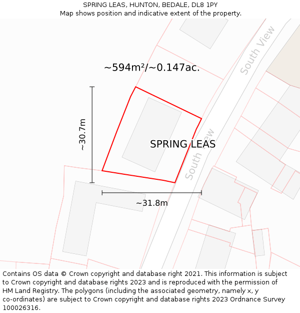 SPRING LEAS, HUNTON, BEDALE, DL8 1PY: Plot and title map