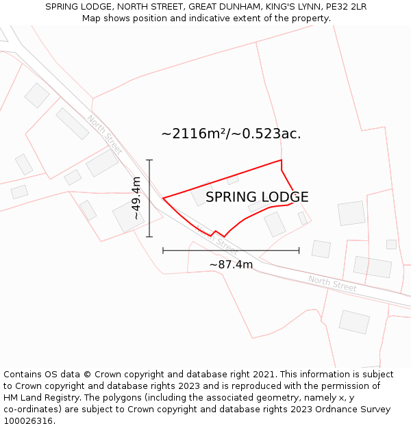 SPRING LODGE, NORTH STREET, GREAT DUNHAM, KING'S LYNN, PE32 2LR: Plot and title map