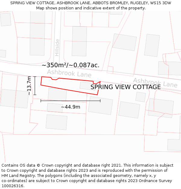 SPRING VIEW COTTAGE, ASHBROOK LANE, ABBOTS BROMLEY, RUGELEY, WS15 3DW: Plot and title map