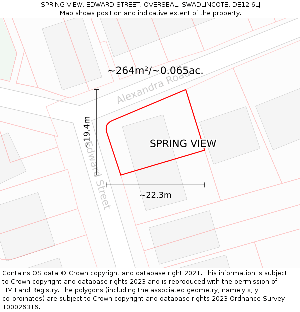 SPRING VIEW, EDWARD STREET, OVERSEAL, SWADLINCOTE, DE12 6LJ: Plot and title map