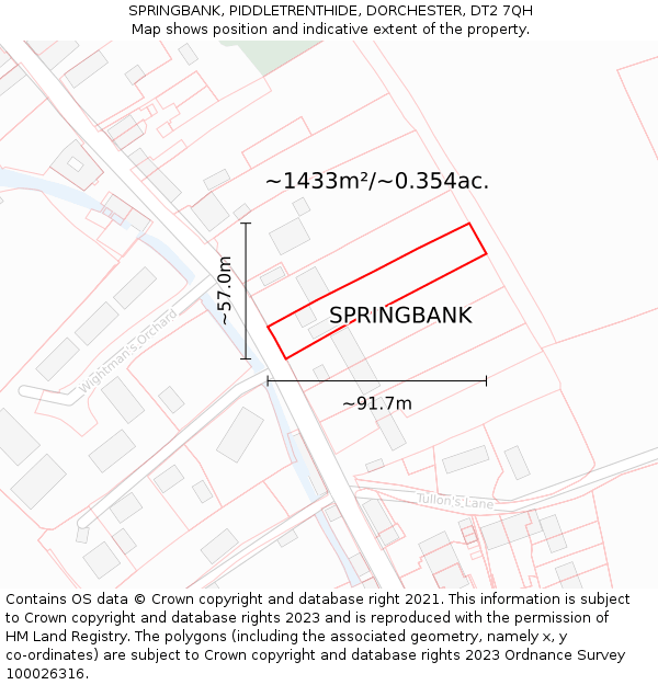 SPRINGBANK, PIDDLETRENTHIDE, DORCHESTER, DT2 7QH: Plot and title map