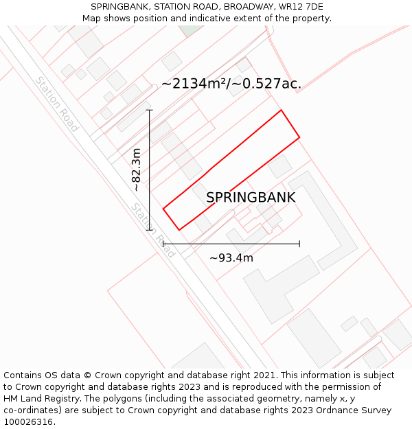 SPRINGBANK, STATION ROAD, BROADWAY, WR12 7DE: Plot and title map