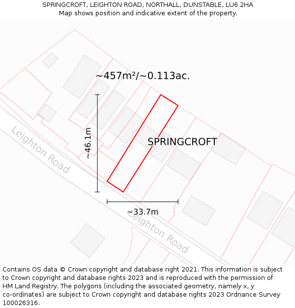 SPRINGCROFT, LEIGHTON ROAD, NORTHALL, DUNSTABLE, LU6 2HA: Plot and title map