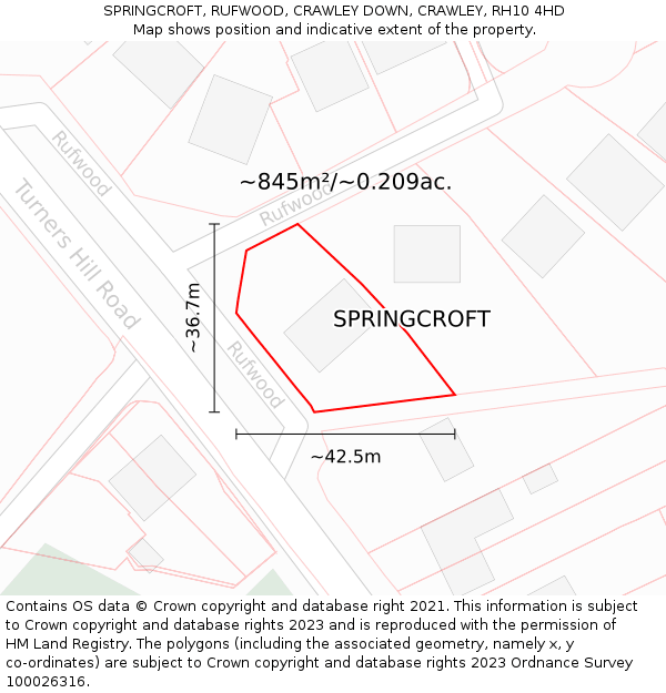 SPRINGCROFT, RUFWOOD, CRAWLEY DOWN, CRAWLEY, RH10 4HD: Plot and title map
