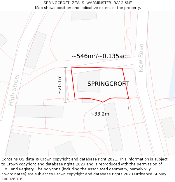 SPRINGCROFT, ZEALS, WARMINSTER, BA12 6NE: Plot and title map