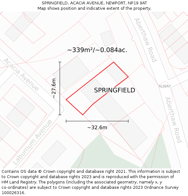 SPRINGFIELD, ACACIA AVENUE, NEWPORT, NP19 9AT: Plot and title map