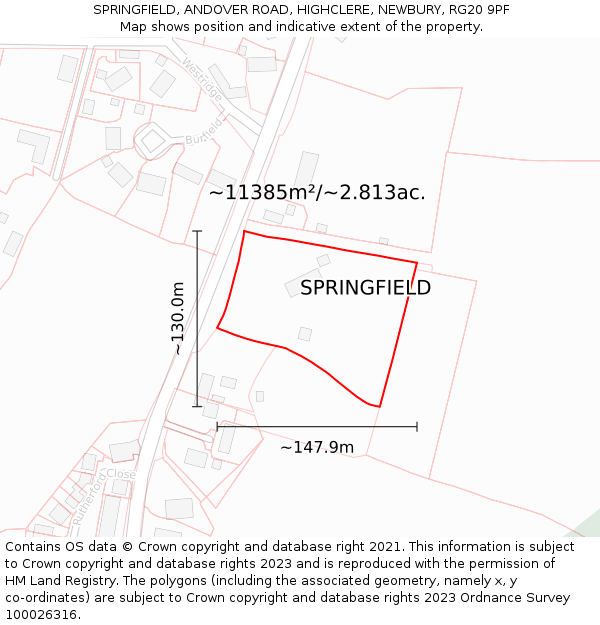 SPRINGFIELD, ANDOVER ROAD, HIGHCLERE, NEWBURY, RG20 9PF: Plot and title map