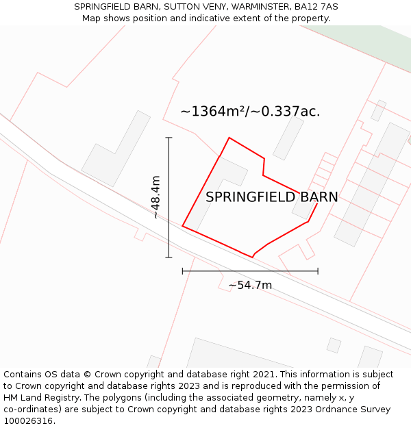 SPRINGFIELD BARN, SUTTON VENY, WARMINSTER, BA12 7AS: Plot and title map