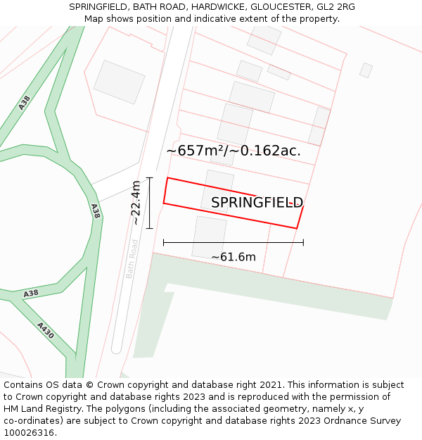 SPRINGFIELD, BATH ROAD, HARDWICKE, GLOUCESTER, GL2 2RG: Plot and title map