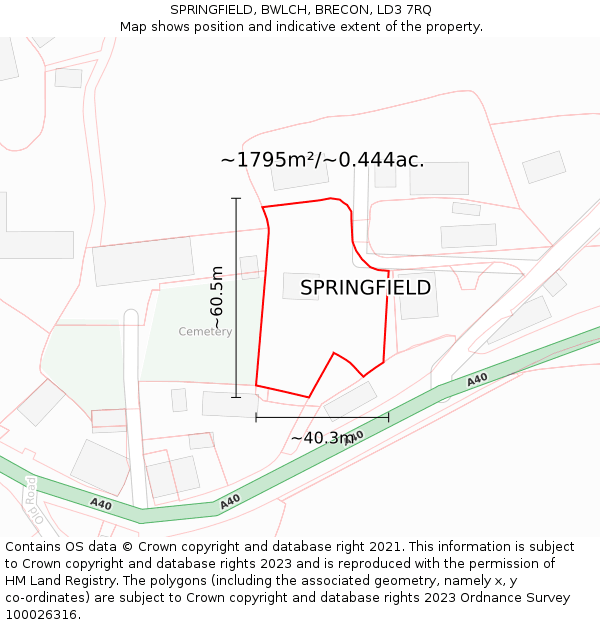 SPRINGFIELD, BWLCH, BRECON, LD3 7RQ: Plot and title map