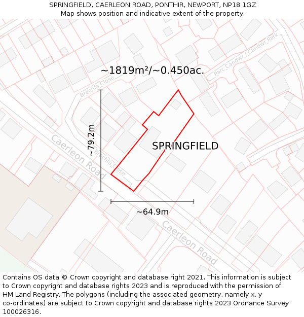 SPRINGFIELD, CAERLEON ROAD, PONTHIR, NEWPORT, NP18 1GZ: Plot and title map