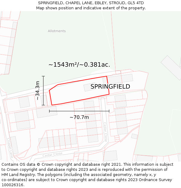 SPRINGFIELD, CHAPEL LANE, EBLEY, STROUD, GL5 4TD: Plot and title map
