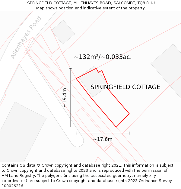 SPRINGFIELD COTTAGE, ALLENHAYES ROAD, SALCOMBE, TQ8 8HU: Plot and title map