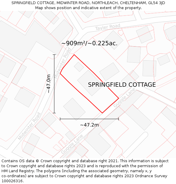 SPRINGFIELD COTTAGE, MIDWINTER ROAD, NORTHLEACH, CHELTENHAM, GL54 3JD: Plot and title map