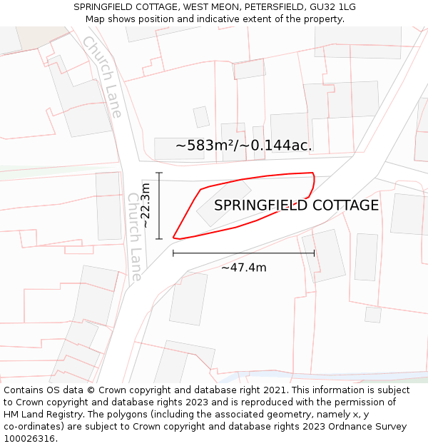 SPRINGFIELD COTTAGE, WEST MEON, PETERSFIELD, GU32 1LG: Plot and title map