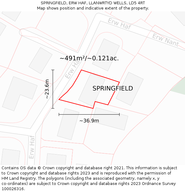 SPRINGFIELD, ERW HAF, LLANWRTYD WELLS, LD5 4RT: Plot and title map