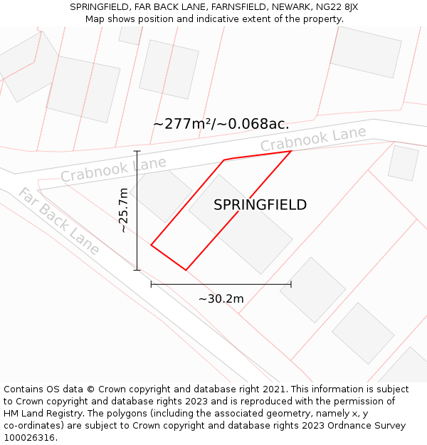 SPRINGFIELD, FAR BACK LANE, FARNSFIELD, NEWARK, NG22 8JX: Plot and title map